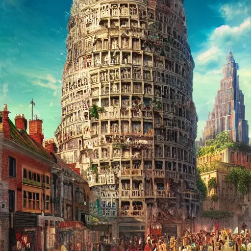 01211-2847468736-A realistic photo of the Babel tower, 4k, detailed, trending in artstation, fantasy vivid colors, photorealism, historical photo.webp